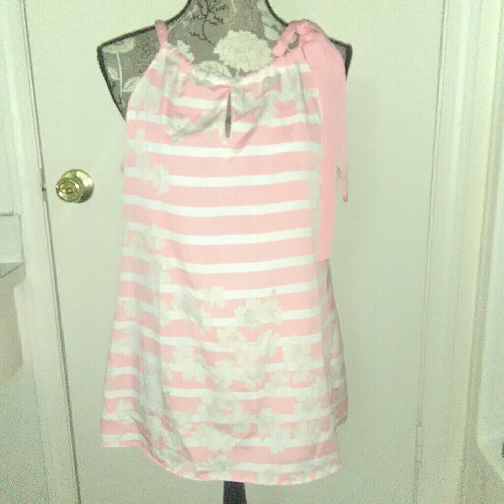 New York & Company Floral Striped Top